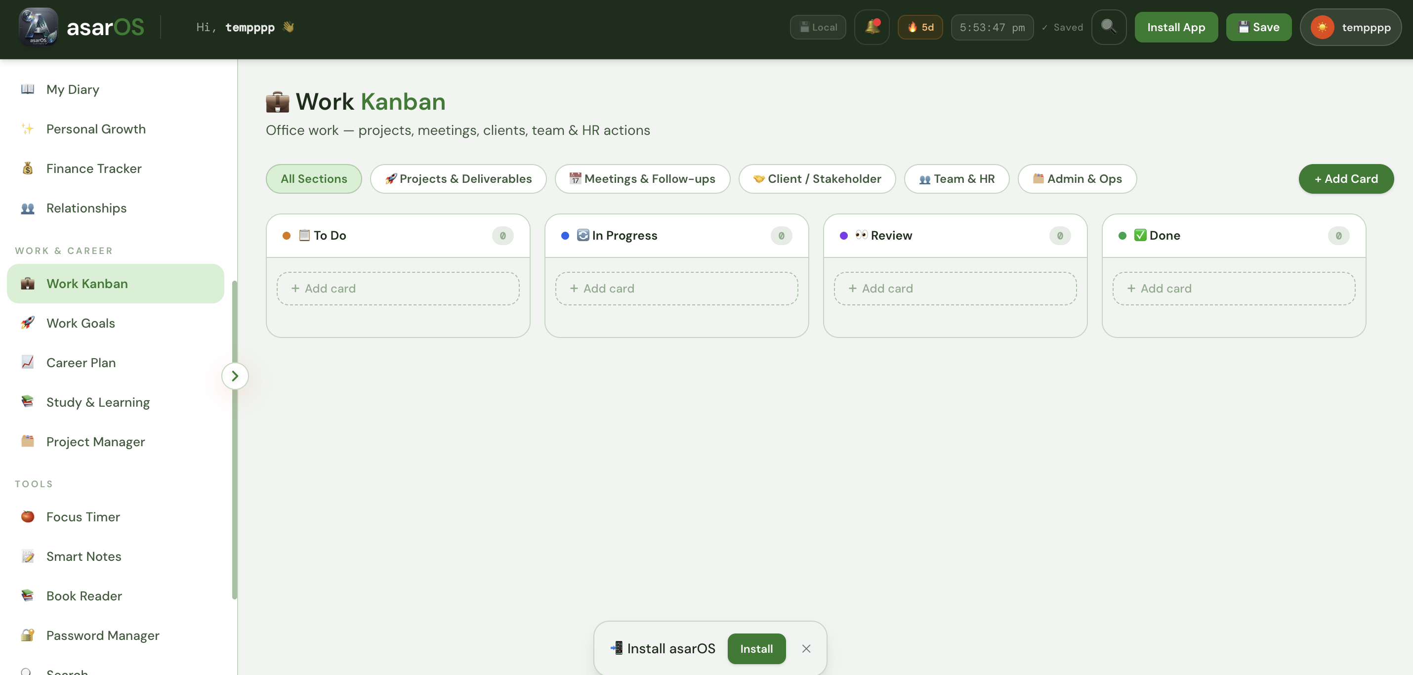 Tasks view